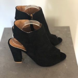 Black Suede Peep Toe Heel